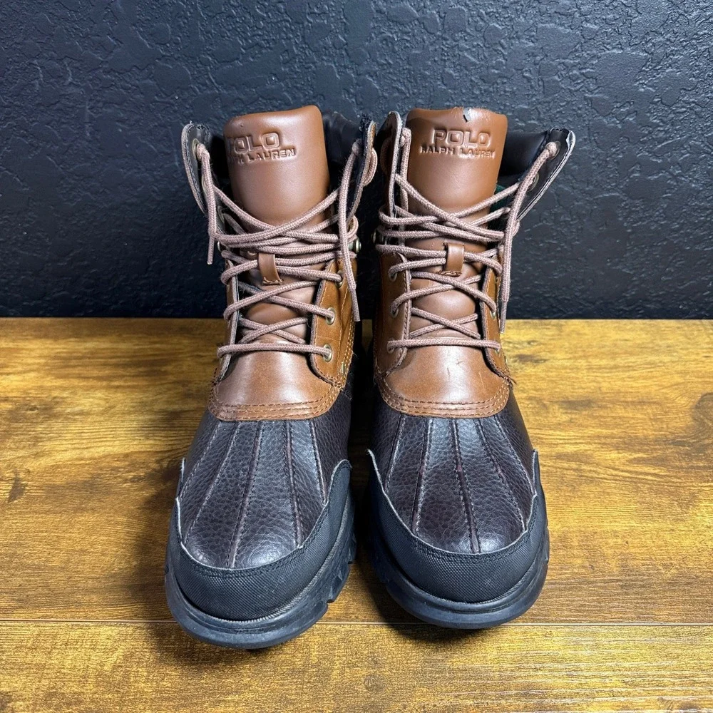 Polo Ralph Lauren Cain 0862 Brown Leather PU Duck Boots Mens 9.5D